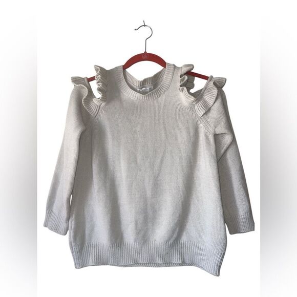 Loveriche CrewNeck Cream Off Shoulder sweater top Small Ruffle Shoulder Like New - Picture 1 of 4